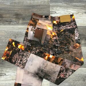 Serapis Multicolor Fire Cabin AOP Patchwork Womens M Straight Slim Hi Rise Jeans